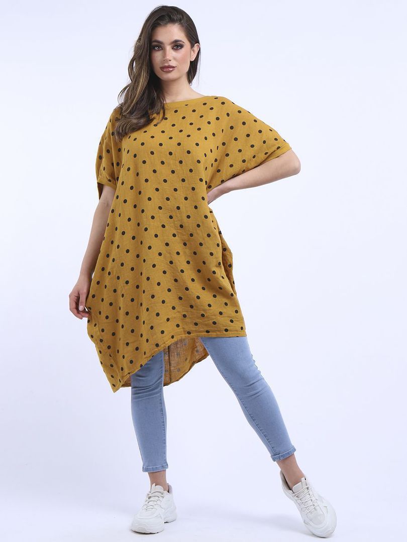 Bianca Linen Spotted Dress Mustard image 0